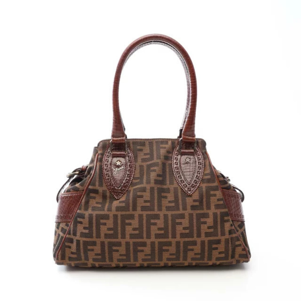 Fendi Etnico Zucca Handbag Canvas Leather Brown